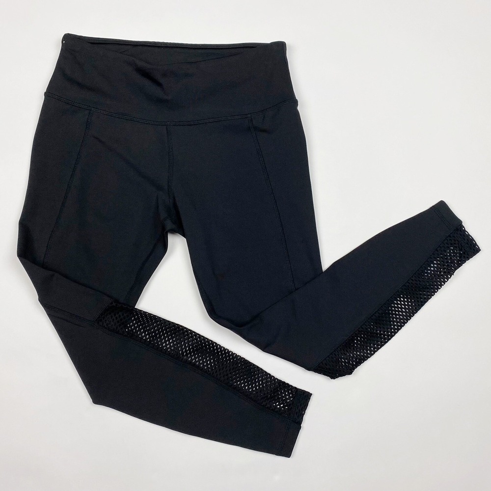 ZELOS Black Open Mesh Panel Cropped Leggings‎ Womens Size M